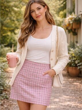112.) NWOT ROMWE Pink Houndstooth Mini Skirt
